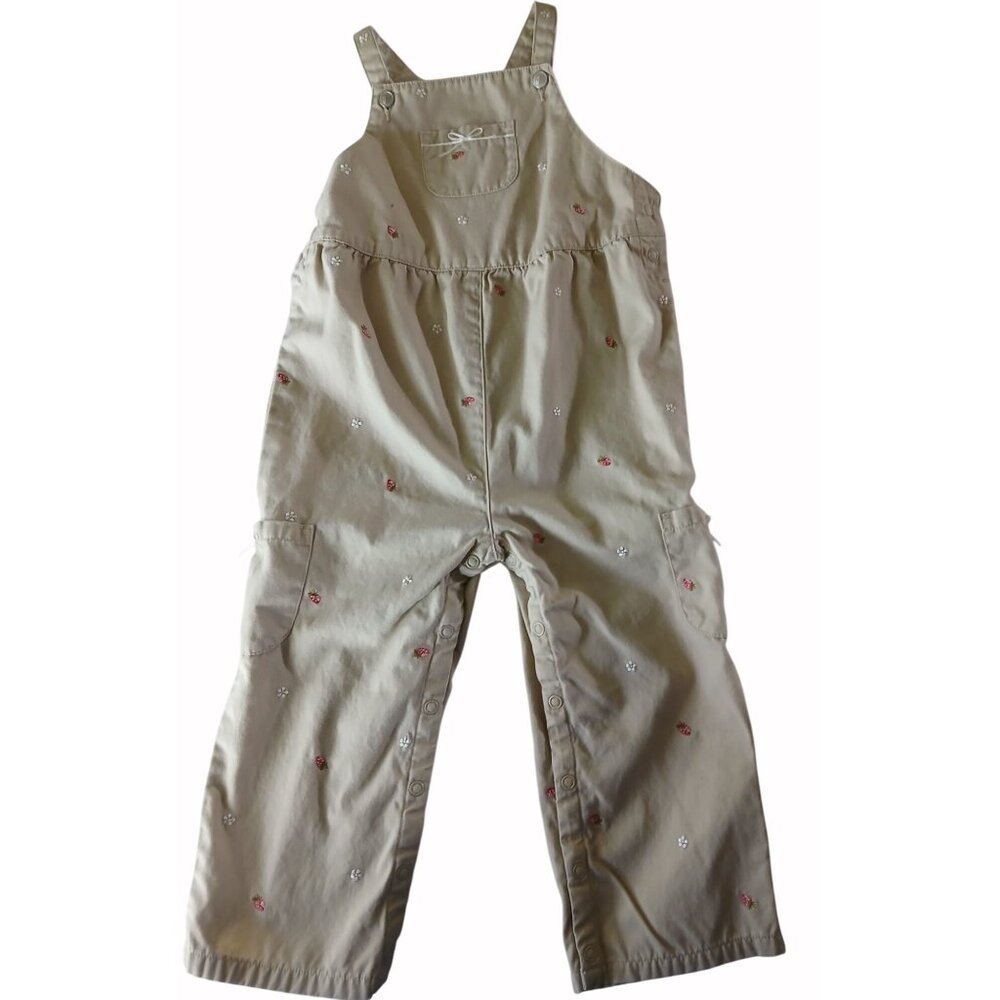 Gymboree Girls 3T White Cardigan Tan Overalls Strawberry Patch Set Embroidered - Picture 12 of 16